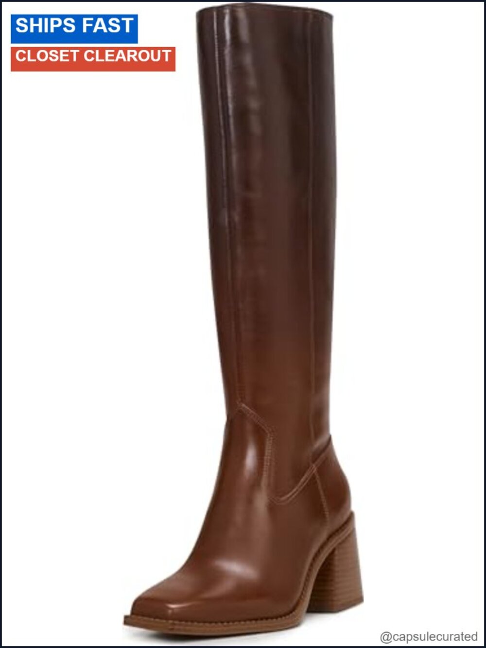 Knee High Boots Leather Narrow Calf Snip Toe Block Heel Fall
